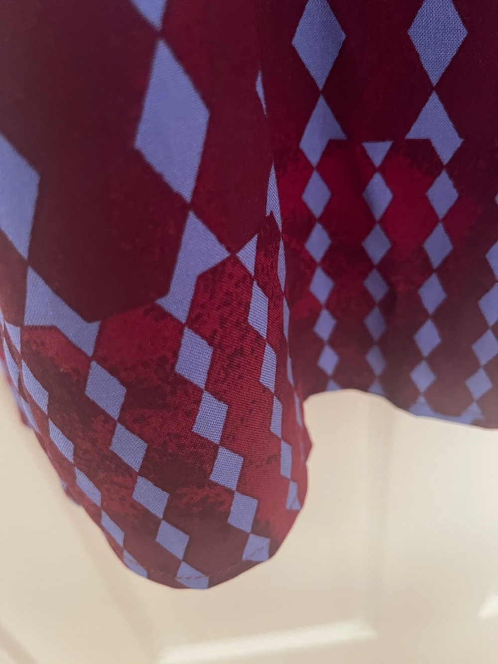 NWOT...Sugarlips Burgundy and Periwinkle Geometric Smocked Mini Dress - Picture 5 of 7